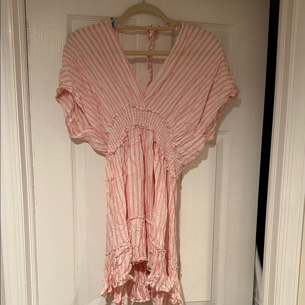 Blue Island Pink Striped Swim Coverup